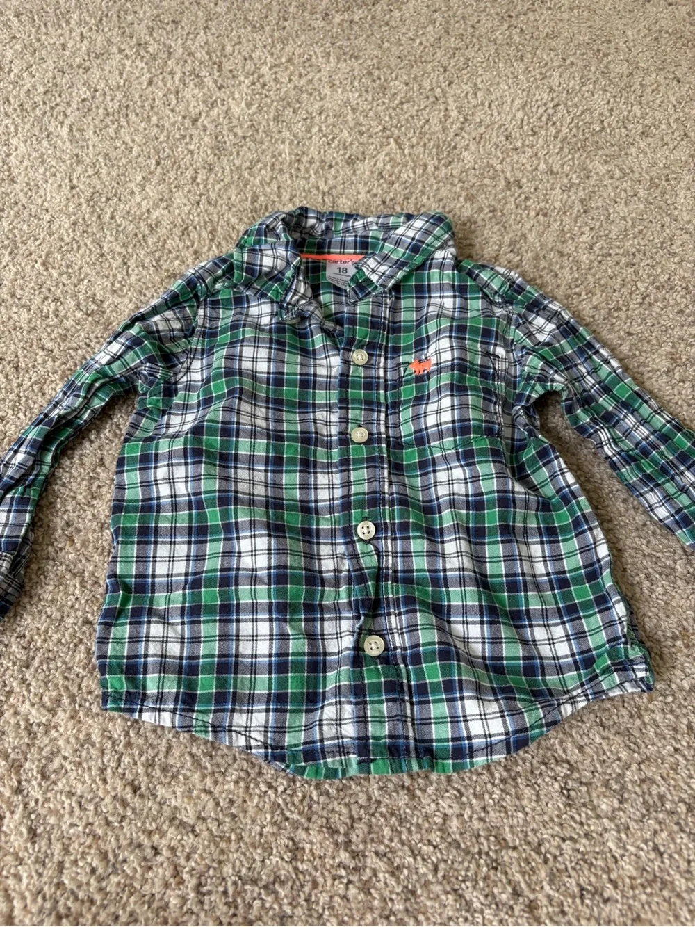 Carter's Boys' Plaid Button-Up Shirt, Size 18 Months, Long Sleeve, Collared